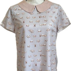 Ted Baker Cute Piglet Ditsy Print Collared Top NWT